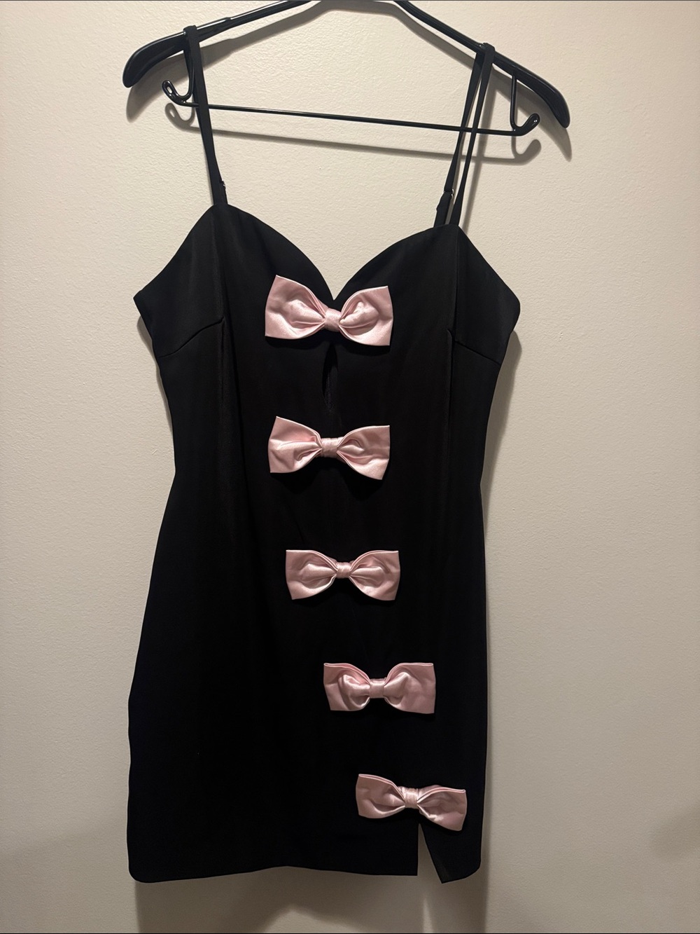 Avec Les Filles Black Mini Dress with Pink Bow Details